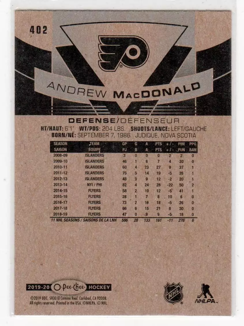 2019-20 O-Pee-Chee #402 Andrew MacDonald 1