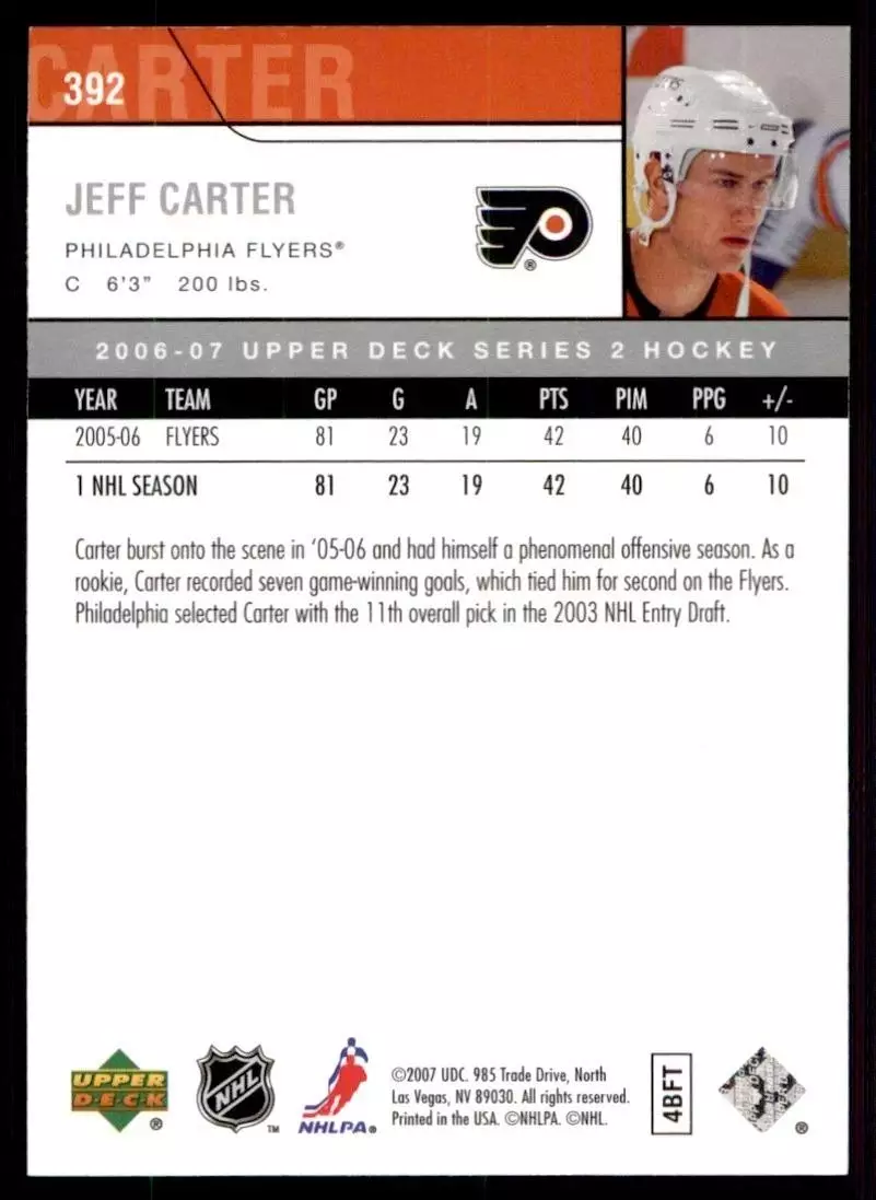 2006-07 Upper Deck #392 Jeff Carter 1
