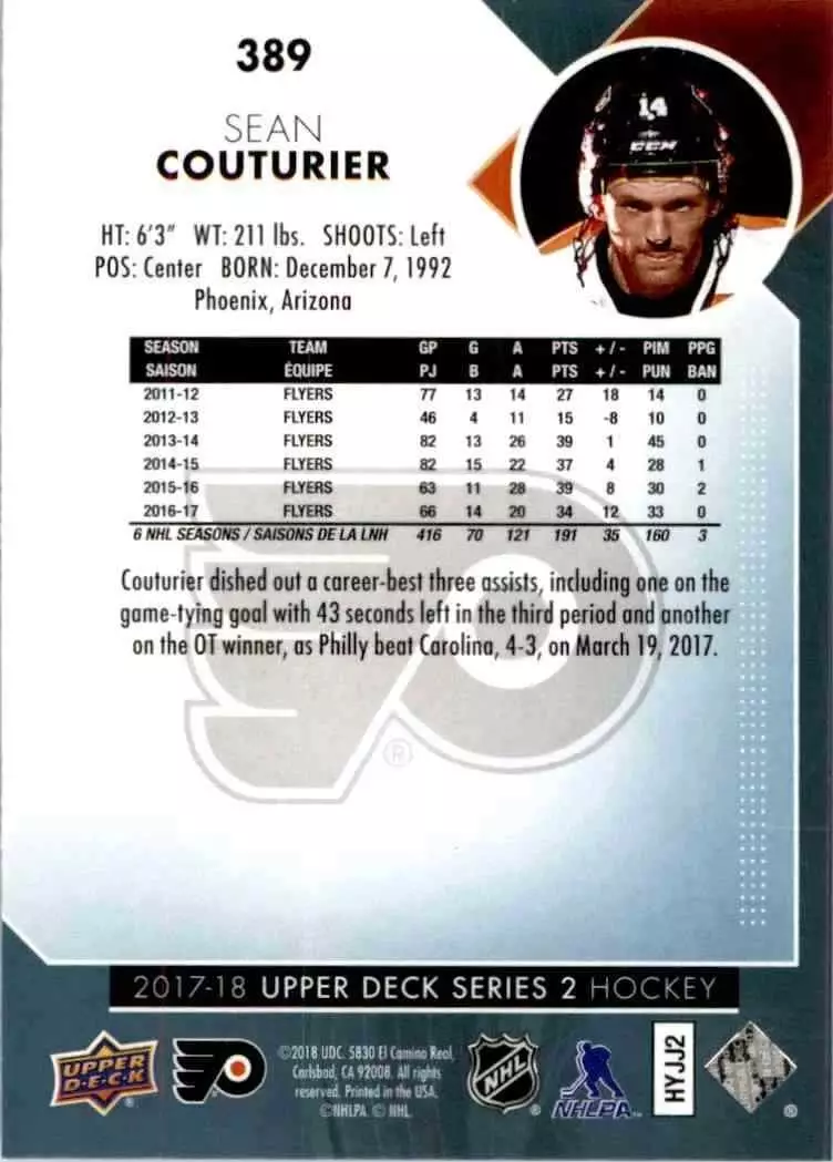 2017-18 Upper Deck #389 Sean Couturier 1
