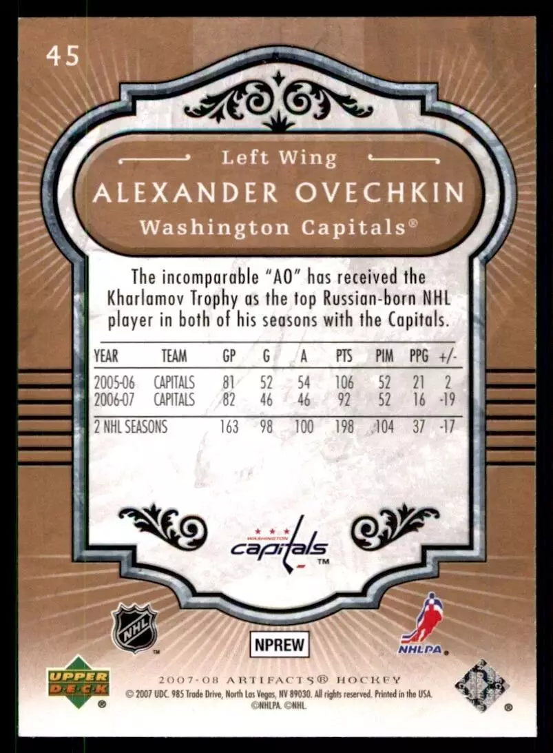 2007-08 Upper Deck Artifacts #45 Alexander Ovechkin 1