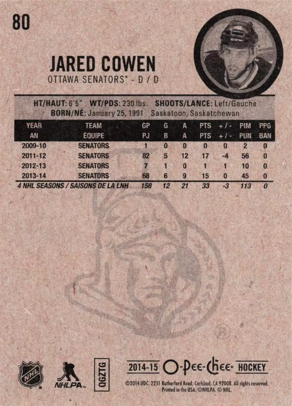 2014-15 O-Pee-Chee #80 Jared Cowen 1