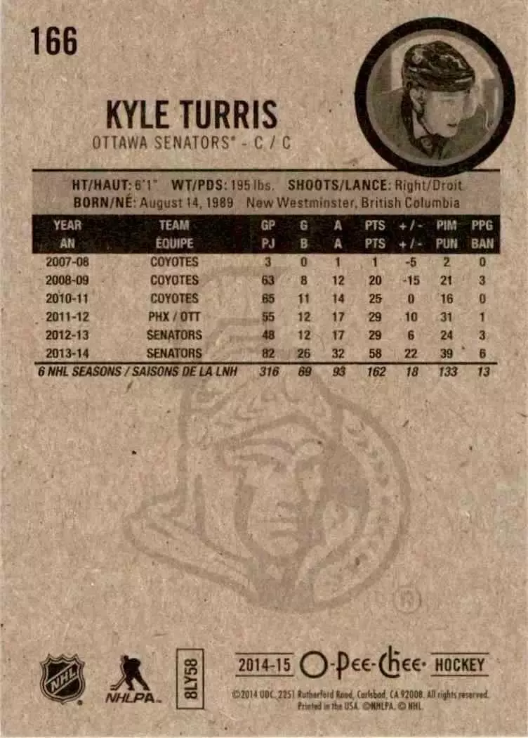 2014-15 O-Pee-Chee #166 Kyle Turris 1