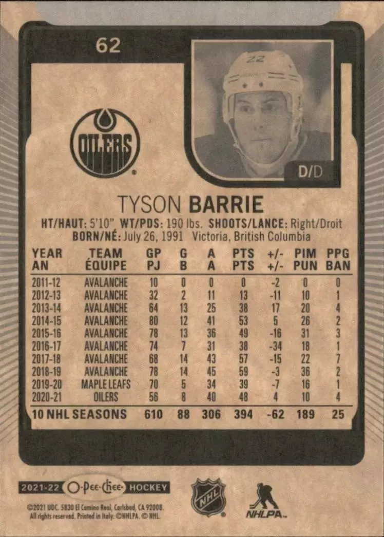 2021-22 O-Pee-Chee #62 Tyson Barrie 1