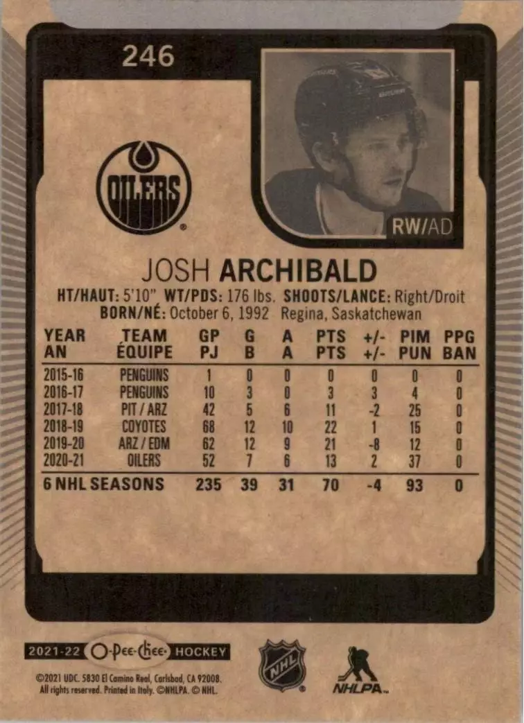 2021-22 O-Pee-Chee #246 Josh Archibald 1