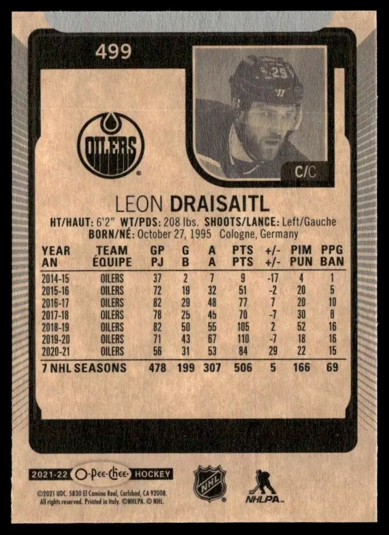 2021-22 O-Pee-Chee #499 Leon Draisaitl 1