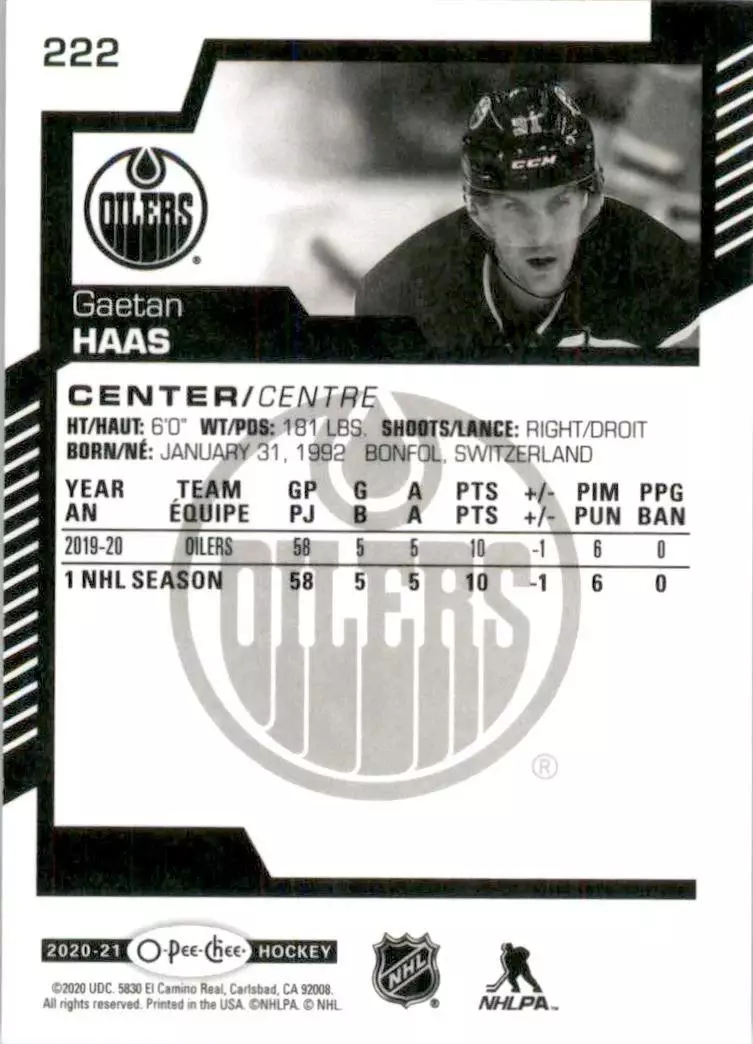 2020-21 O-Pee-Chee #222 Gaetan Haas 1