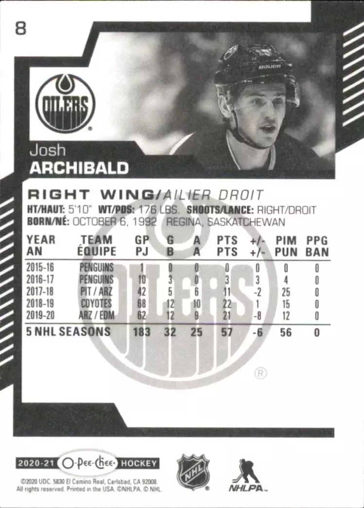 2020-21 O-Pee-Chee #8 Josh Archibald 1