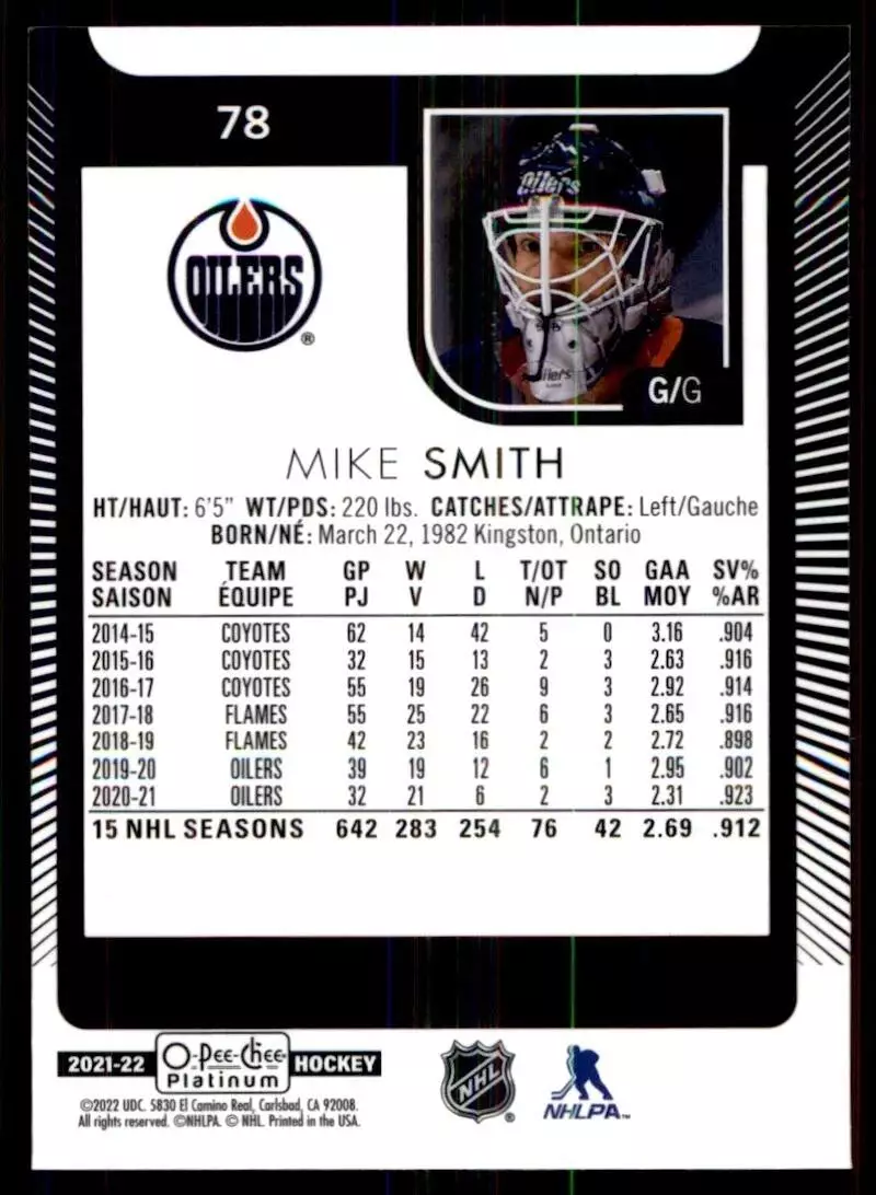 2021-22 O-Pee-Chee Platinum #78 Mike Smith 1