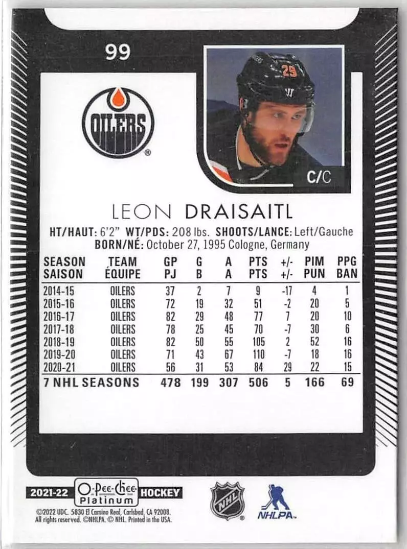 2021-22 O-Pee-Chee Platinum #99 Leon Draisaitl 1
