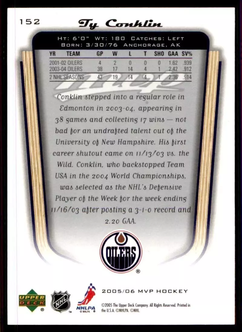 2005-06 Upper Deck MVP #152 Ty Conklin 1