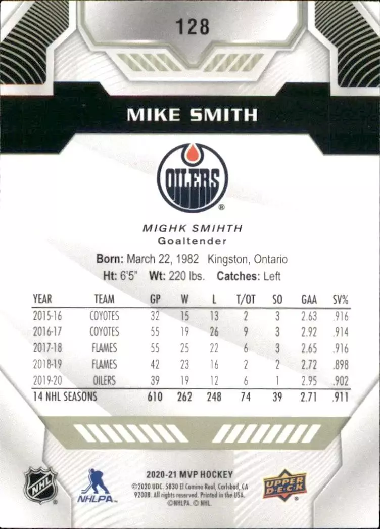2020-21 Upper Deck MVP #128 Mike Smith 1