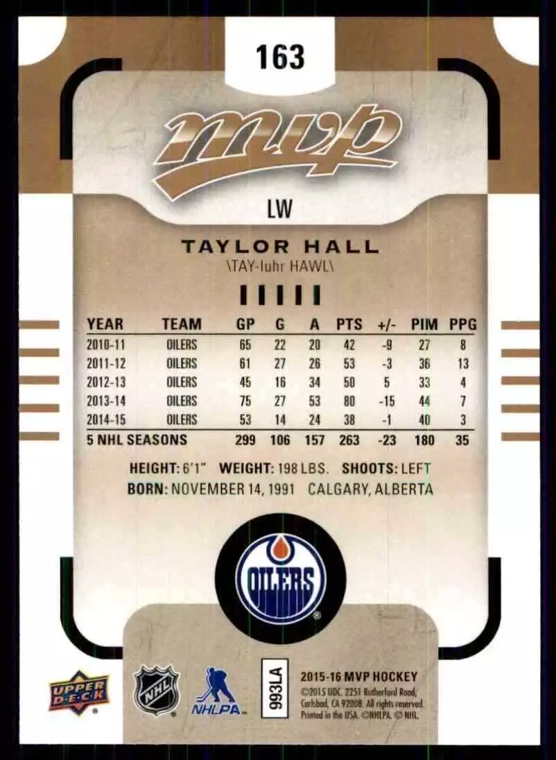 2015-16 Upper Deck MVP #163 Taylor Hall 1