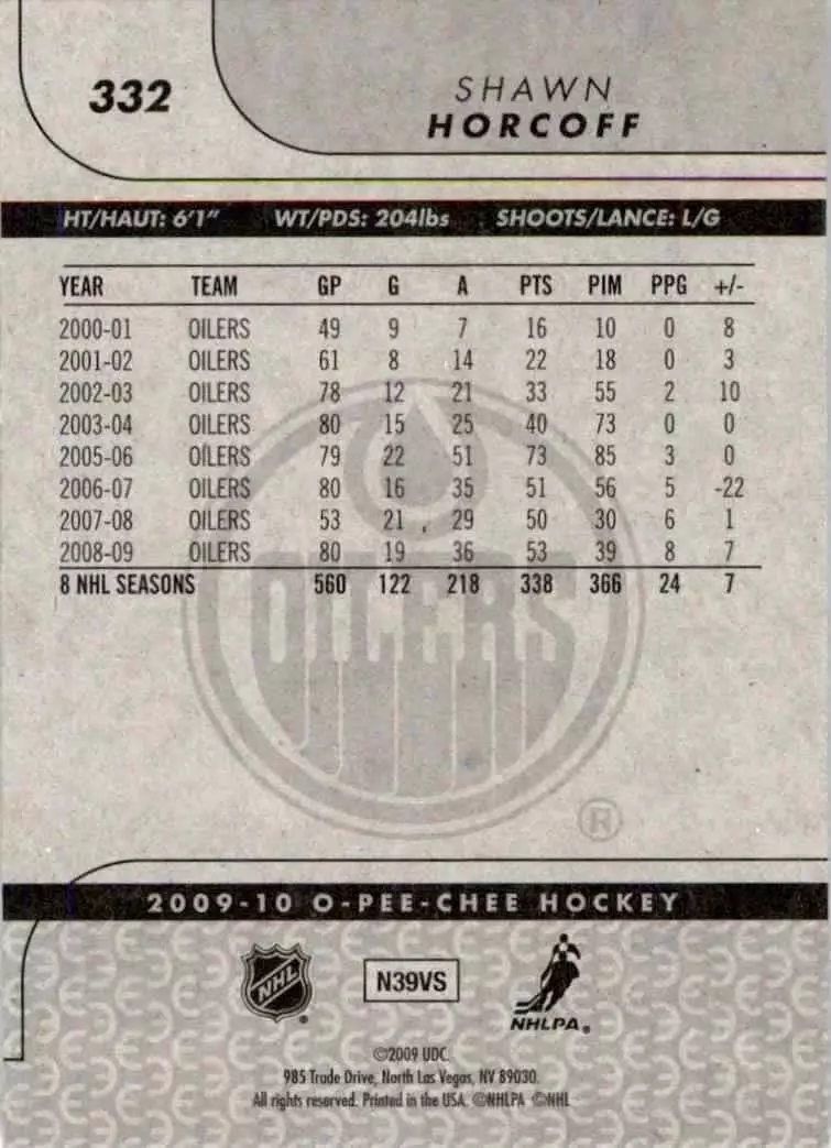 2009-10 O-Pee-Chee #332 Shawn Horcoff 1