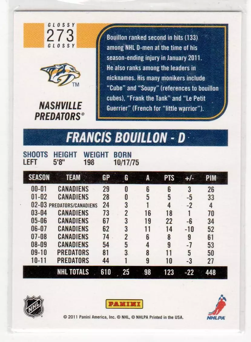2011-12 Score Glossy #273 Francis Bouillon 1