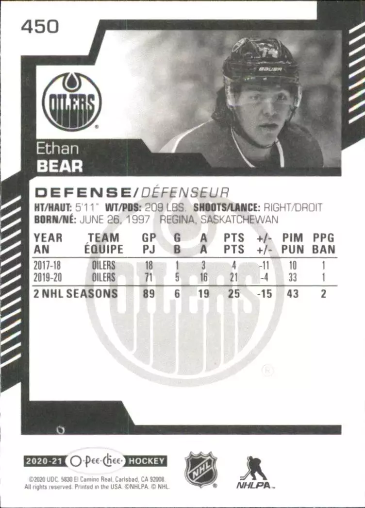 2020-21 O-Pee-Chee #450 Ethan Bear 1