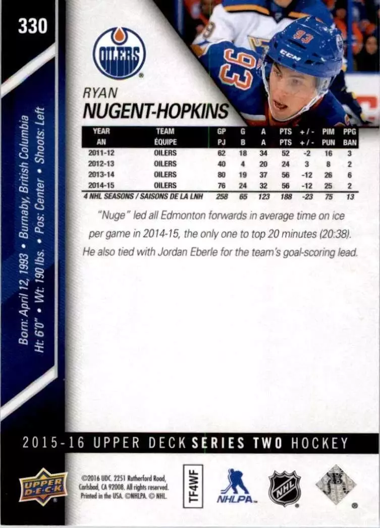 2015-16 Upper Deck #330 Ryan Nugent-Hopkins 1
