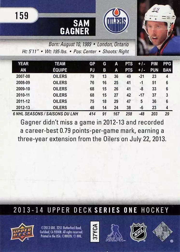 2013-14 Upper Deck #159 Sam Gagner 1