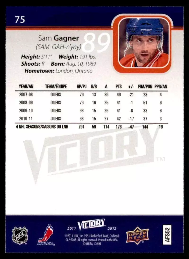2011-12 Upper Deck Victory #75 Sam Gagner 1
