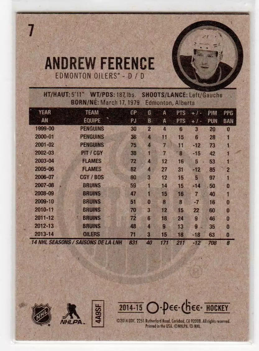 2014-15 O-Pee-Chee #7 Andrew Ference 1