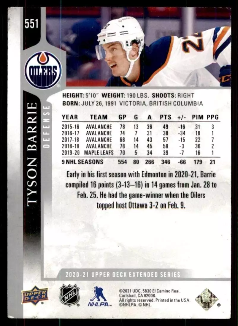 2020-21 Upper Deck #551 Tyson Barrie 1