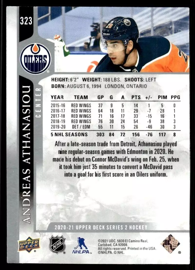 2020-21 Upper Deck #323 Andreas Athanasiou 1