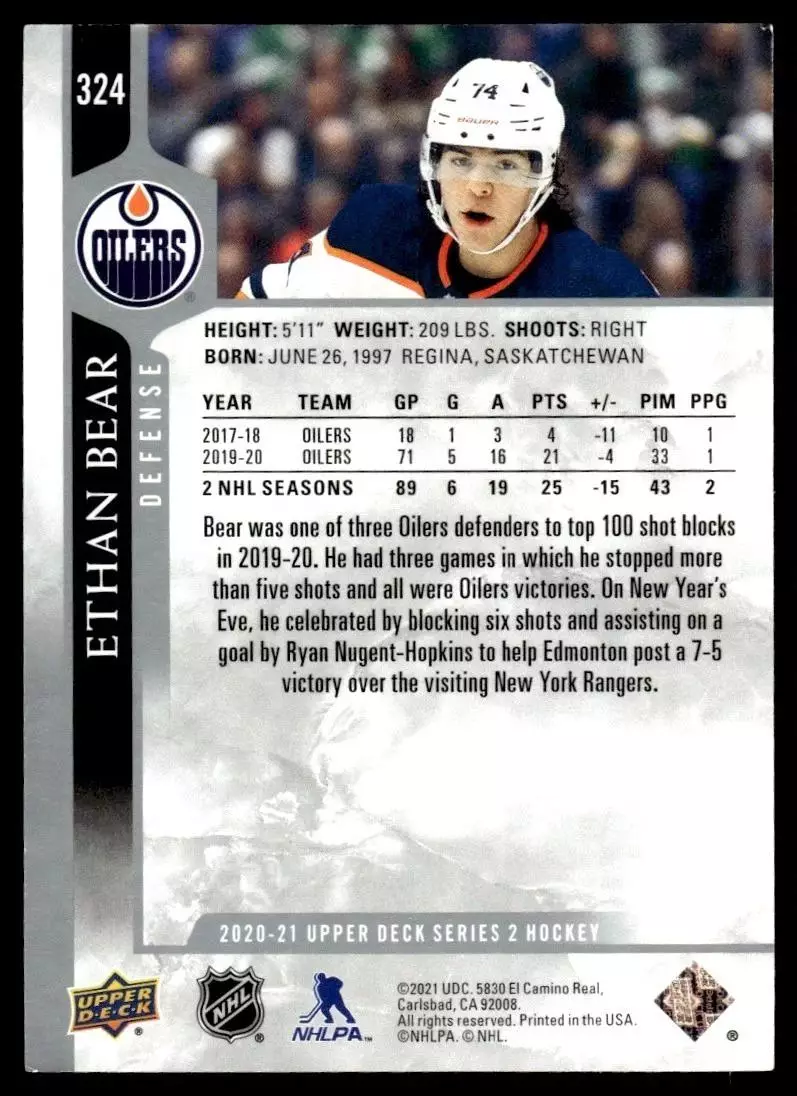 2020-21 Upper Deck #324 Ethan Bear 1