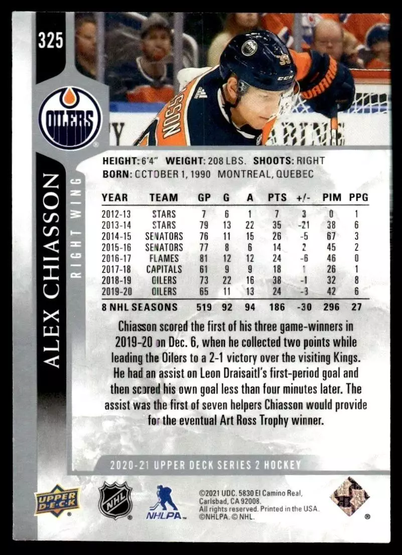 2020-21 Upper Deck #325 Alex Chiasson 1
