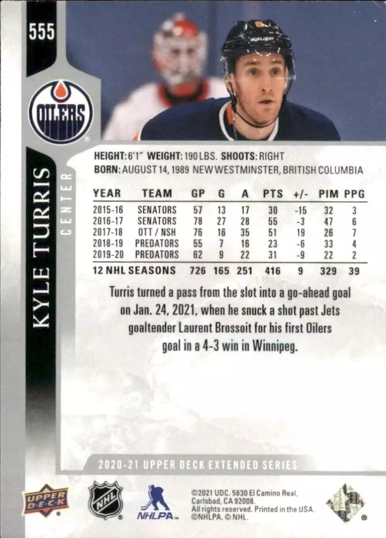 2020-21 Upper Deck #555 Kyle Turris 1