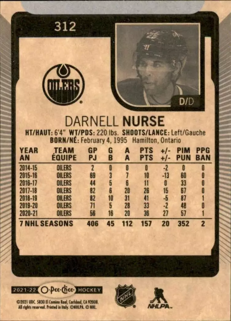 2021-22 O-Pee-Chee #312 Darnell Nurse 1