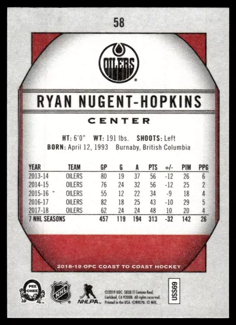 2018-19 O-Pee-Chee Coast to Coast #58 Ryan Nugent-Hopkins 1