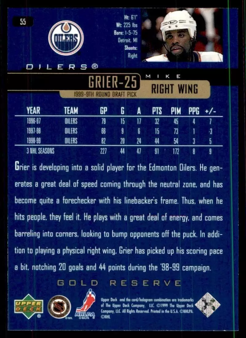 1999-00 Upper Deck Gold Reserve #55 Mike Grier 1