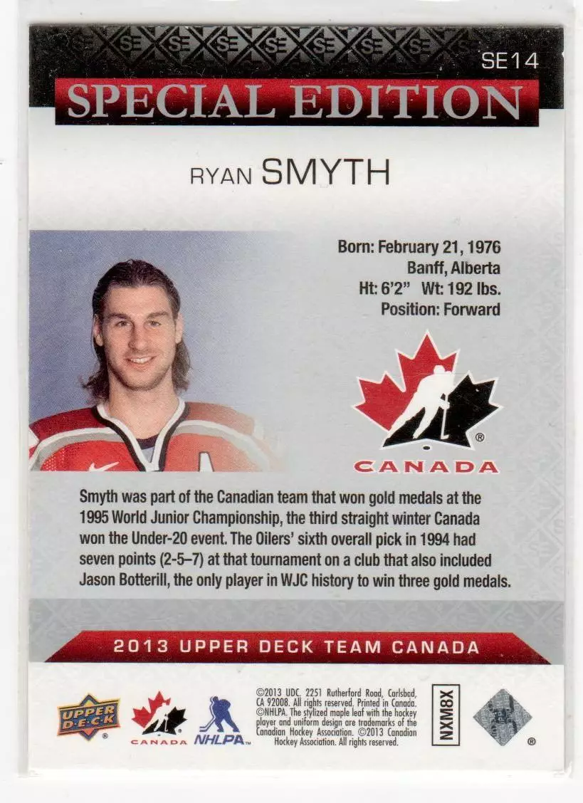 2013-14 Upper Deck Team Canada Special Edition #SE14 Ryan Smyth 1