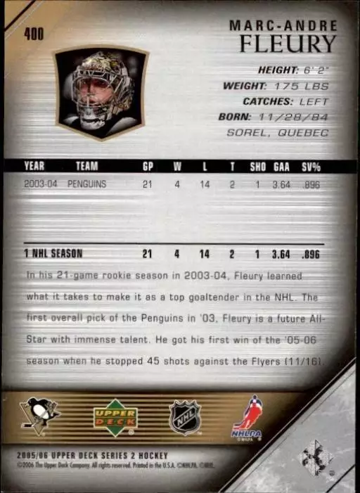 2005-06 Upper Deck #400 Marc-Andre Fleury 1