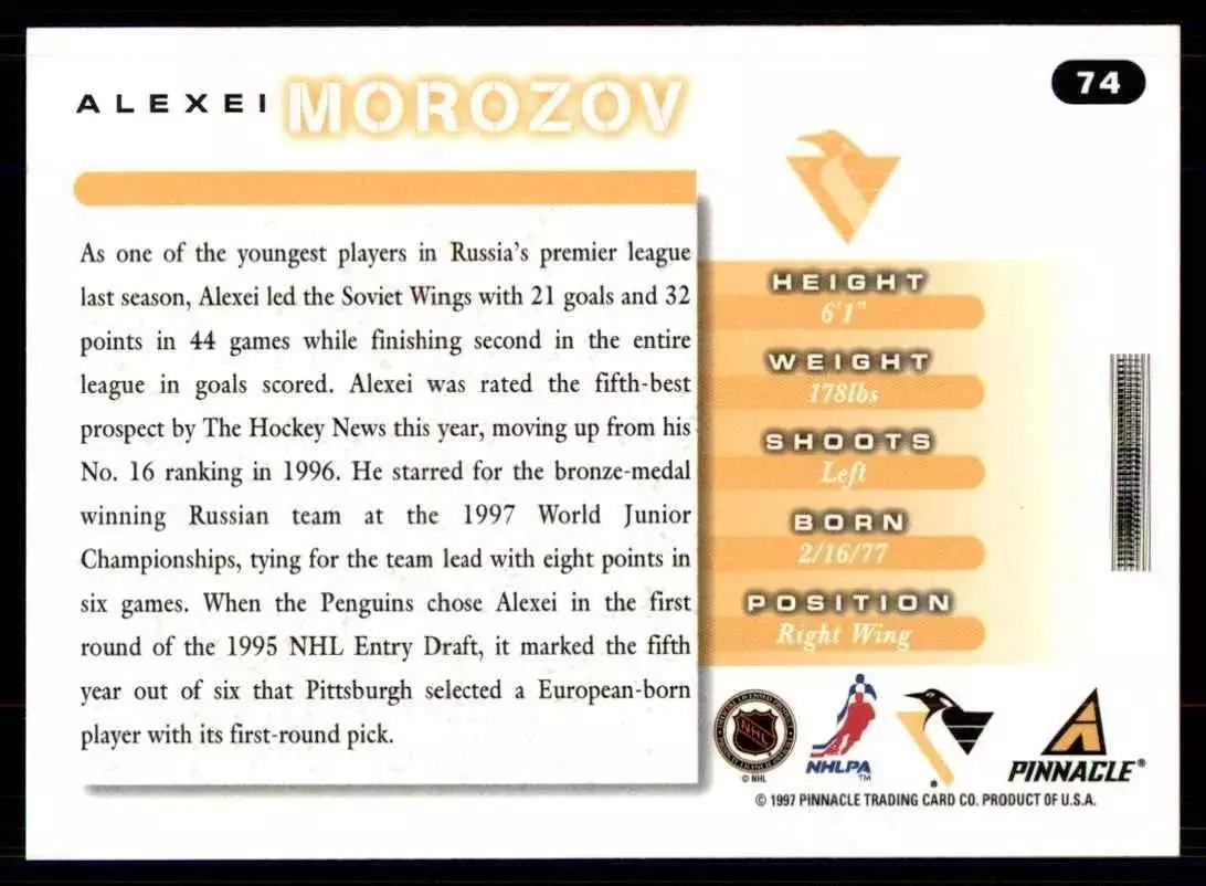 1997-98 Score Alexei #74 Morozov 1