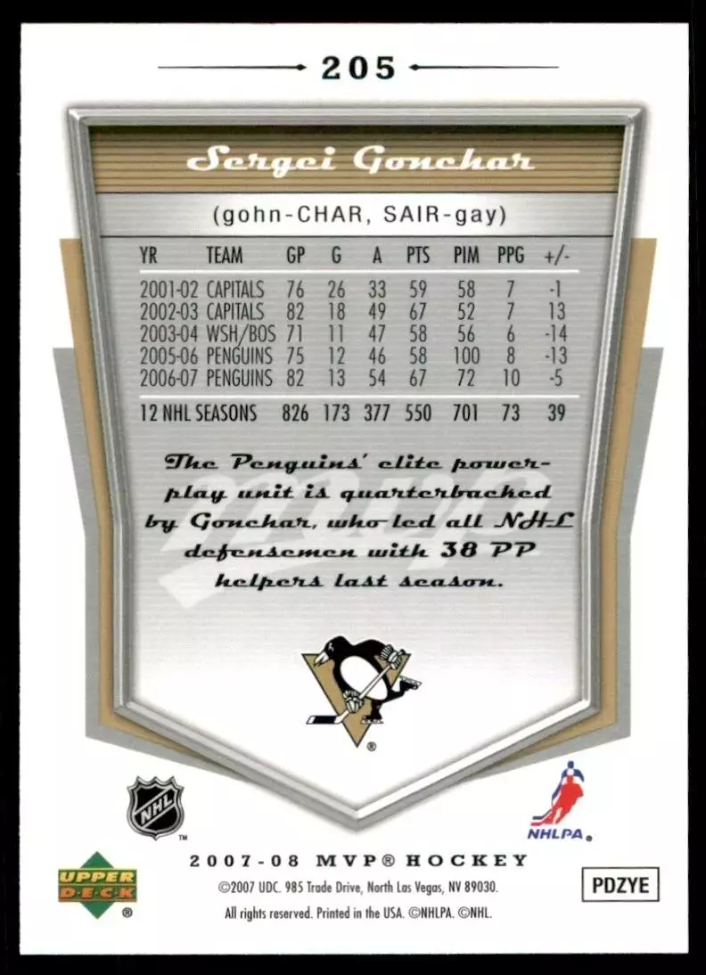 2007-08 Upper Deck MVP #205 Sergei Gonchar 1