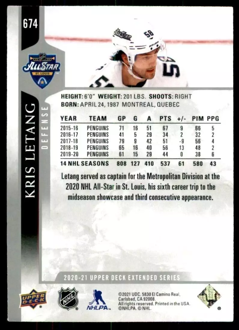 2020-21 Upper Deck #674 Kris Letang AS 1