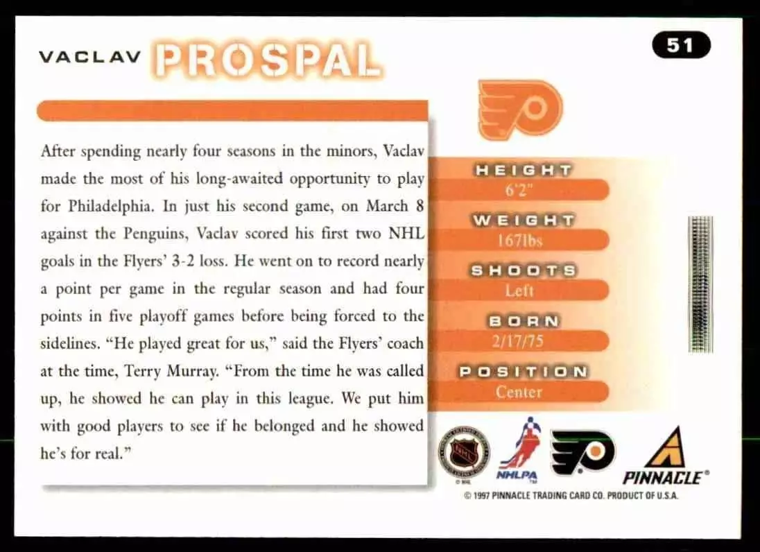 1997-98 Score #51 Vaclav Prospal 1