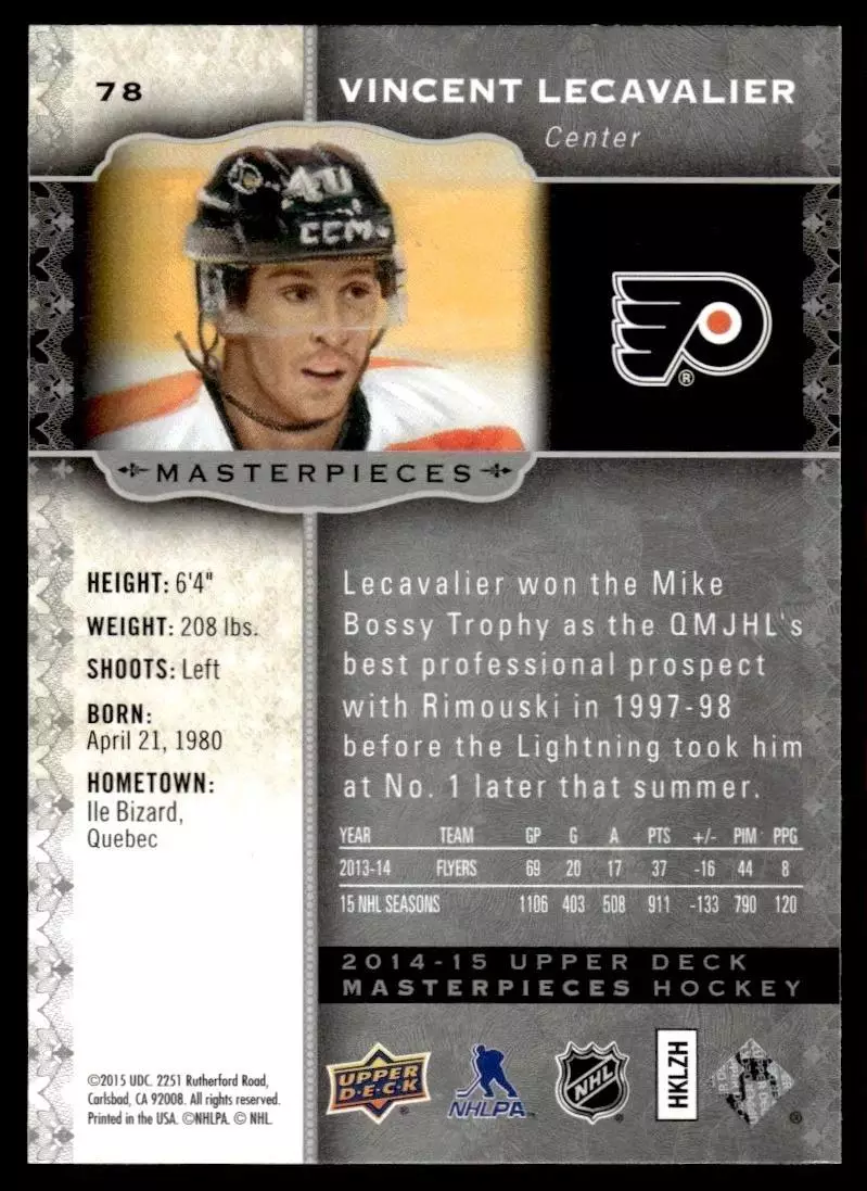 2014-15 Upper Deck Masterpieces #78 Vincent Lecavalier 1
