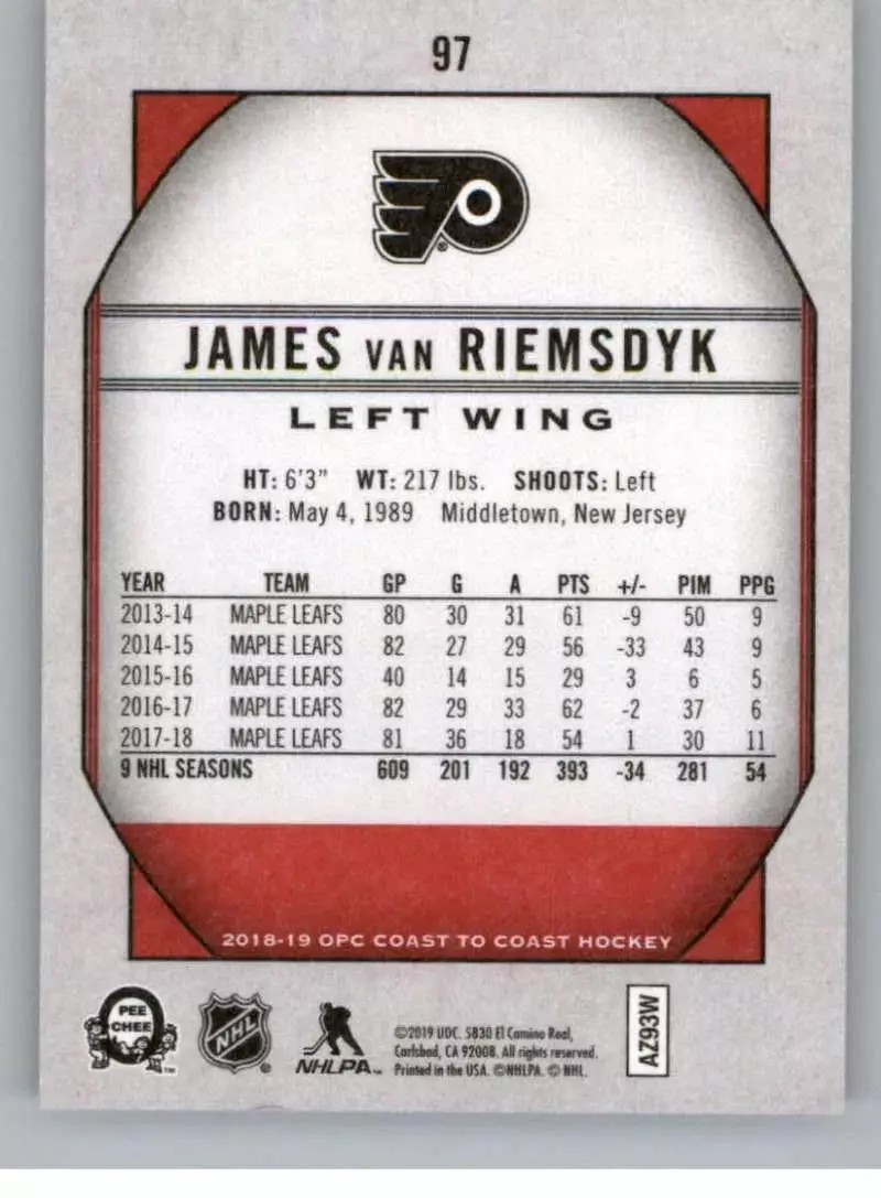 2018-19 O-Pee-Chee Coast to Coast #97 James van Riemsdyk 1