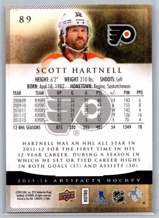 2013-14 Upper Deck Artifacts #89 Scott Hartnell 1