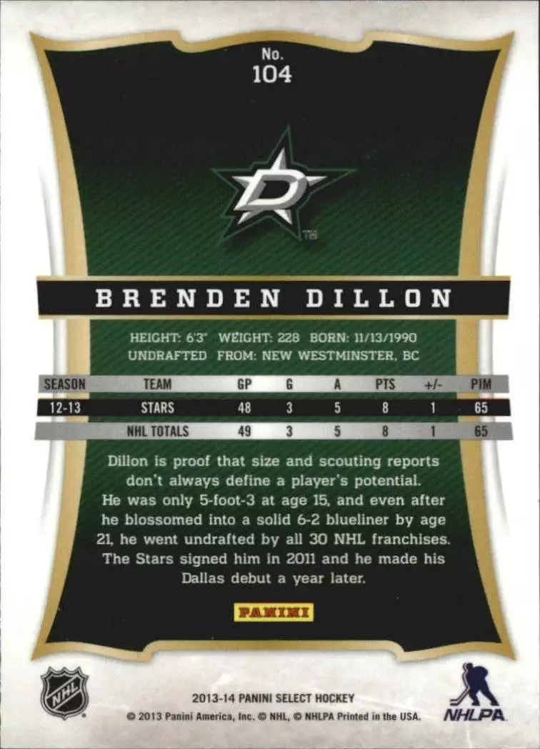 2013-14 Select #104 Brenden Dillon 1