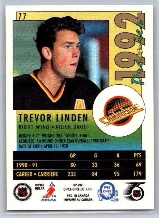 1991-92 O-Pee-Chee Premier #77 Trevor Linden 1