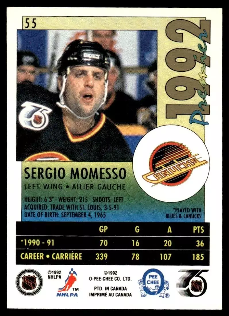 1991-92 O-Pee-Chee Premier #55 Sergio Momesso 1