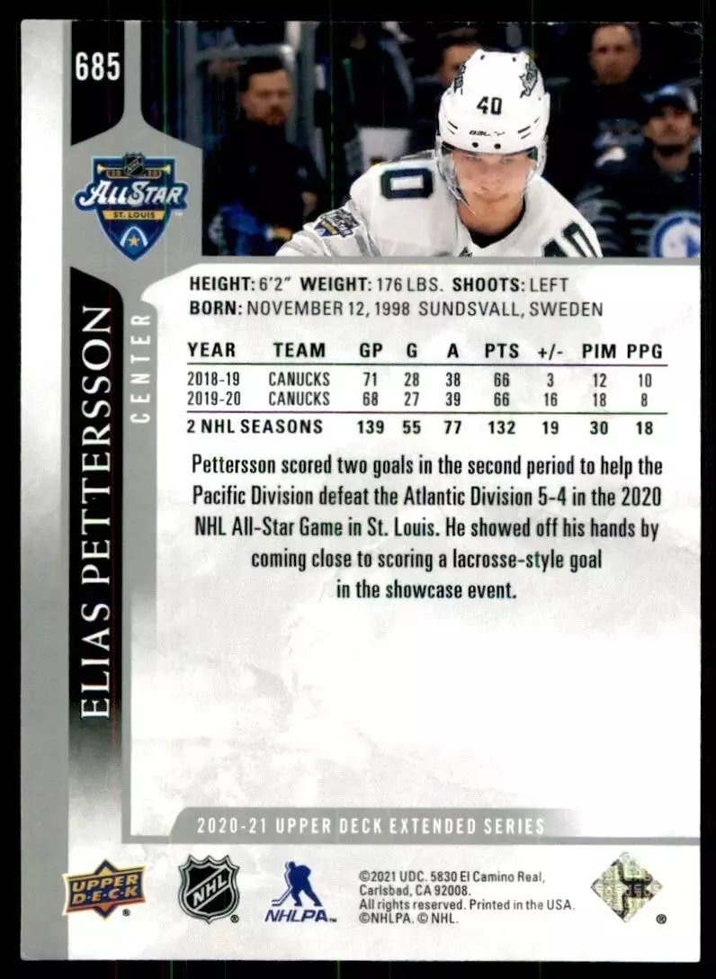 2020-21 Upper Deck #685 Elias Pettersson AS 1