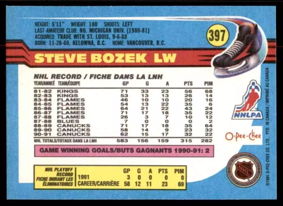 1991-92 O-Pee-Chee #397 Steve Bozek 1