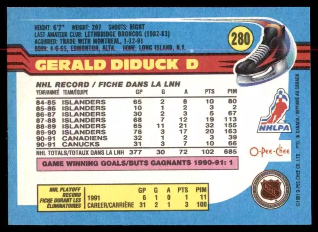 1991-92 O-Pee-Chee #280 Gerald Diduck 1