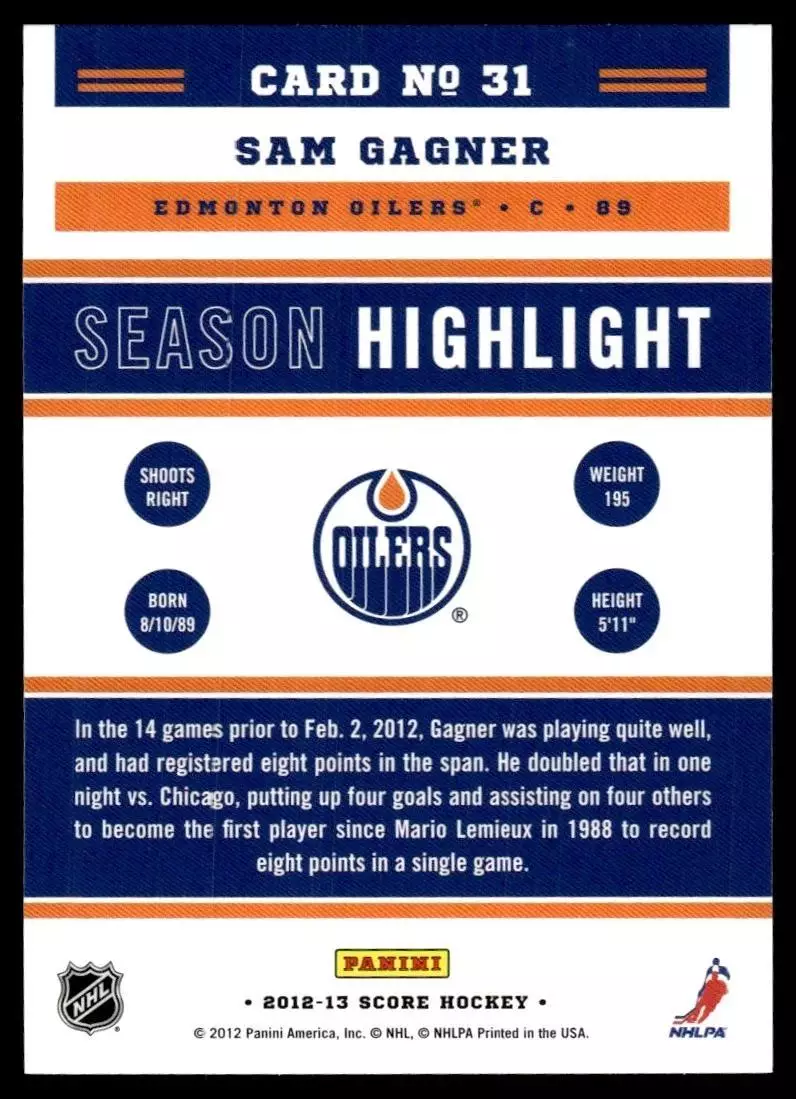 2012-13 Score Season Highlights #31 Sam Gagner 1