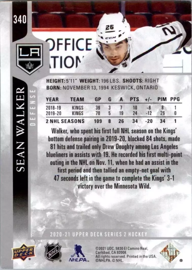 2020-21 Upper Deck #340 Sean Walker 1