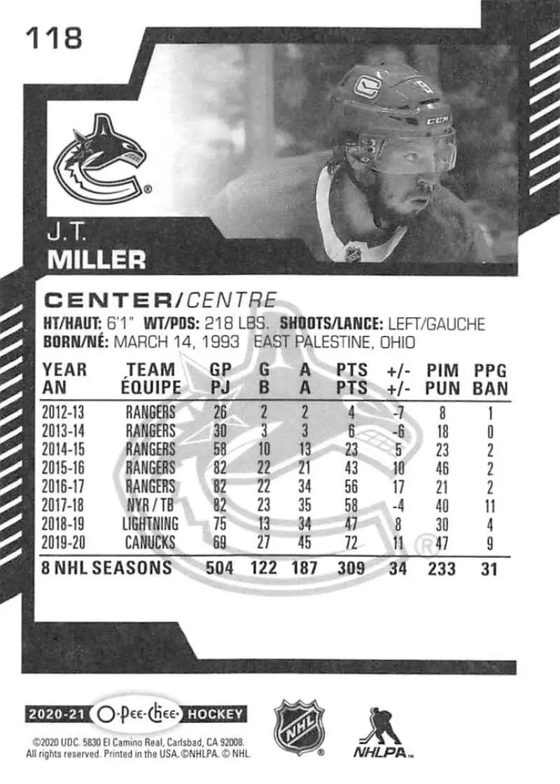 2020-21 O-Pee-Chee #118 J.T. Miller 1