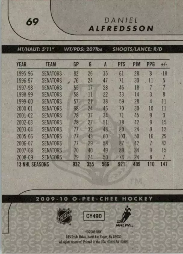 2009-10 O-Pee-Chee #69 Daniel Alfredsson 1